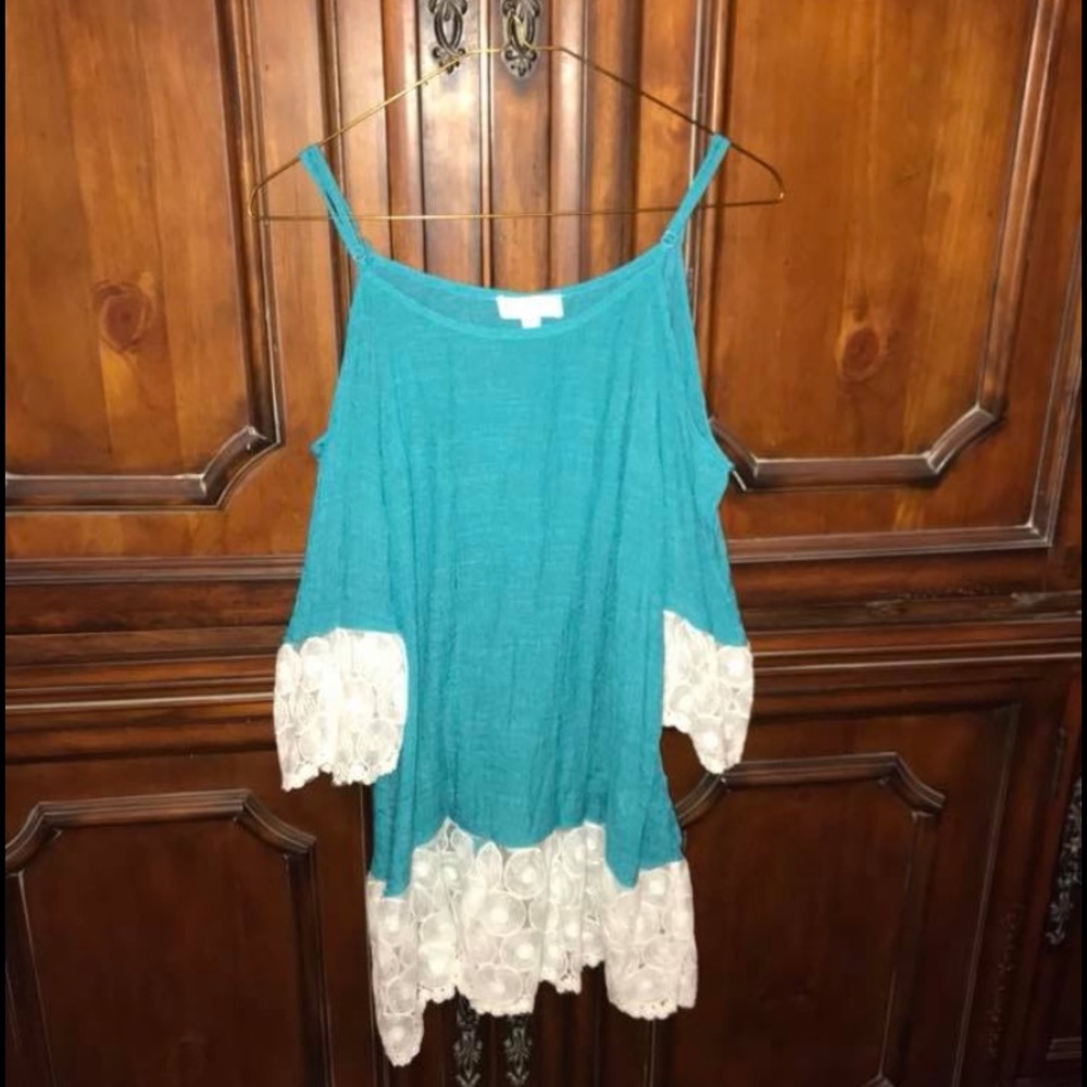 Blue off the shoulder shirt